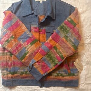 Velvet Colorful Jean Jacket - Blue and Multicolor- dopamine bohemian cottagecore